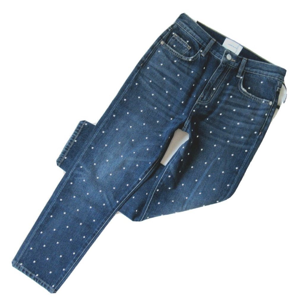 NWT Current/Elliott Vintage Cropped Slim in Night Rider Studded Jeans 26